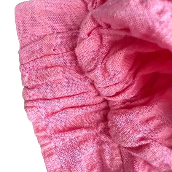 Borana Puff Sleeve Crop Top Back Tie Linen‎ Stretch Pink Women S Coquette - Picture 3 of 6